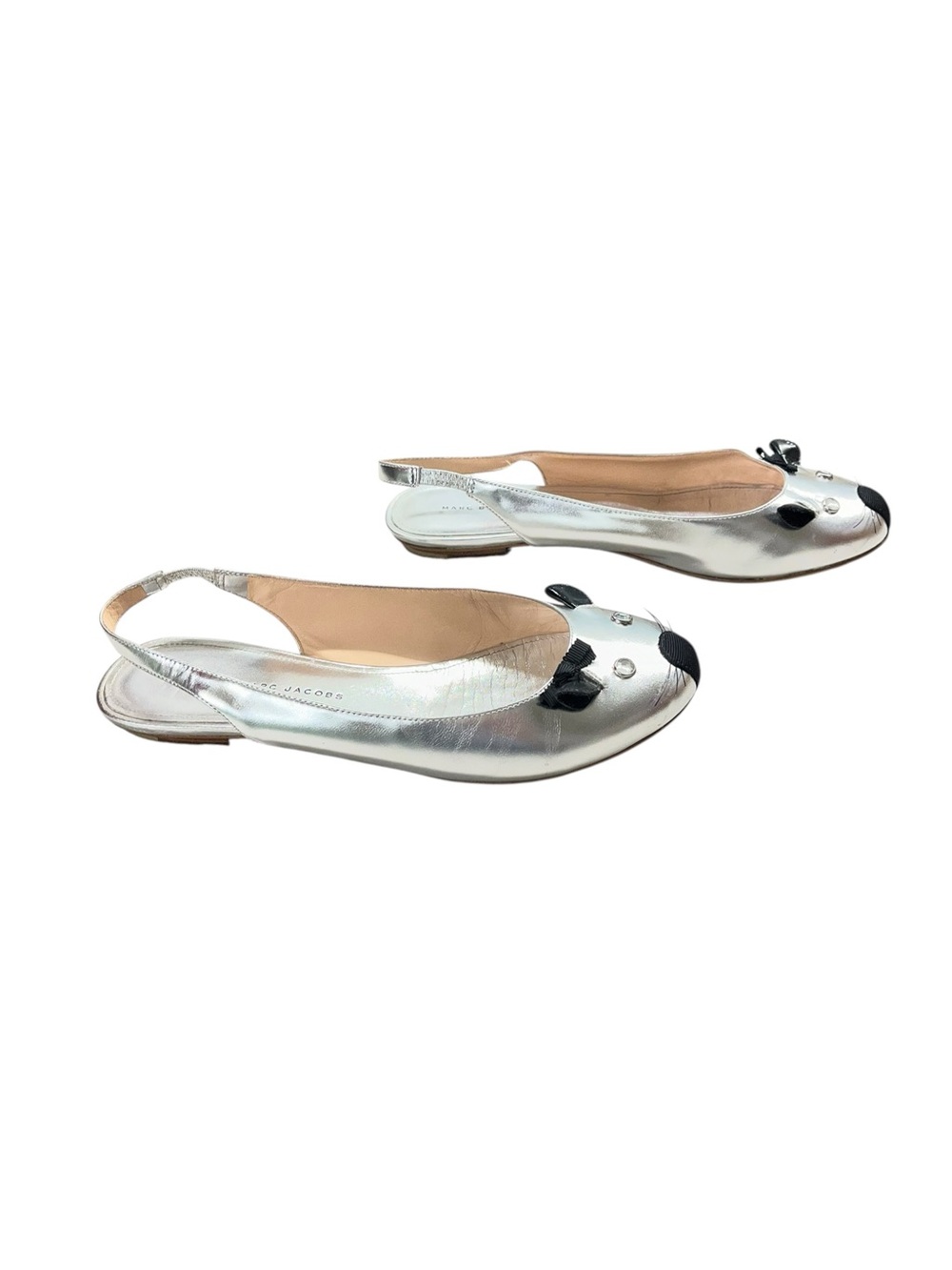 Marc By Marc Jacobs Silver Round Mouse Slingback Flats 38.5